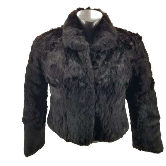 Vintage Dyed Black Rabbit Fur Neck Wrap Coat Womens Winter Jacket large - Picture 1 of 15